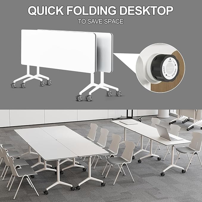 Folding Conference Room Tables 6 Pack, Foldable Modern Mobile Meeting Table Desk Training Table 6FT Large Rolling OfficeTable for Conference Training Classroom (2, 63" * 23.6" * 29.5")