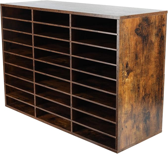 EasyPAG Mail Organizer Countertop, Wood Literature Organizer with Adjustable Shelves, Student Classroom Mailbox for School, Desktop Paper Sorter for Office Home, 27 Compartments, Archaize