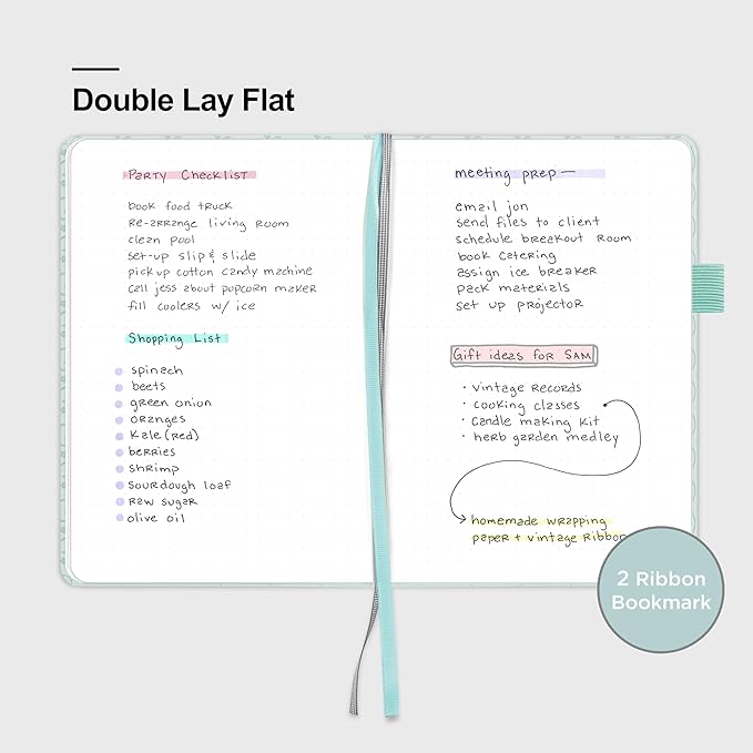 &And Per Se Dotted Journal Notebook for Women&Men with Pattern, A5 Leather Hardcover, 160 Pages 100GSM Thick Dotted Paper, 3 Sheets of Stickers Included(Light Blue)