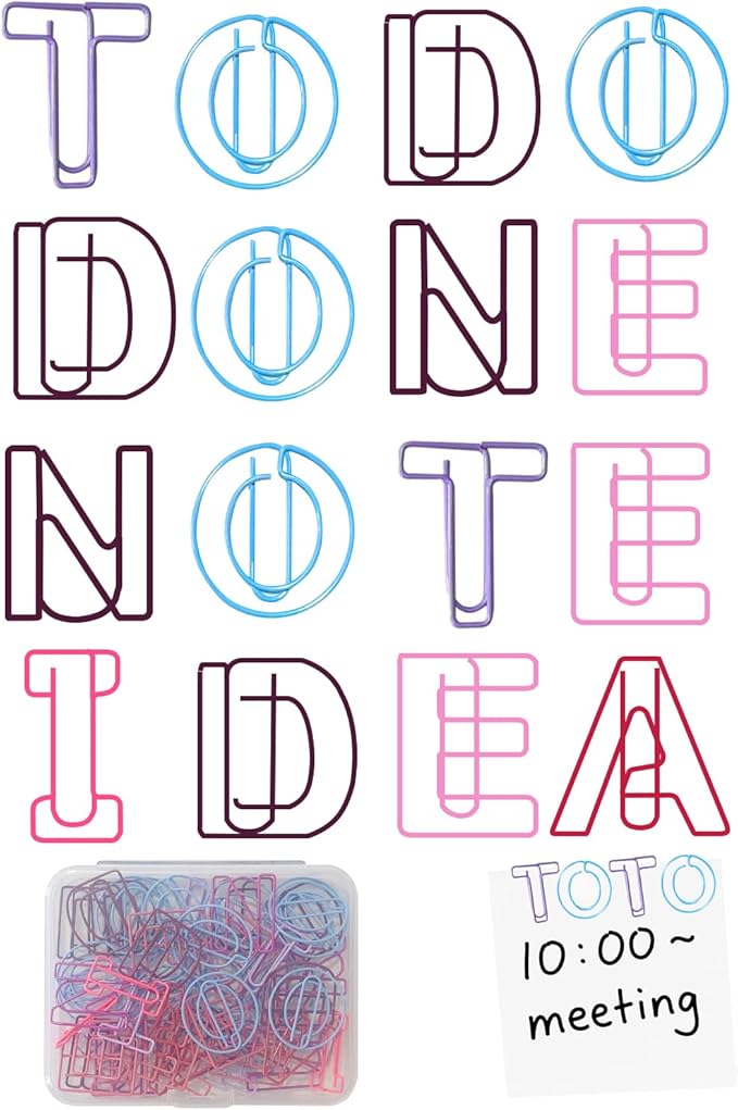 52 Pcs Stainless Steel Paper Clips - Alphabet Letter Clips for Office & School with Storage Box Assorted Color (Office Series)