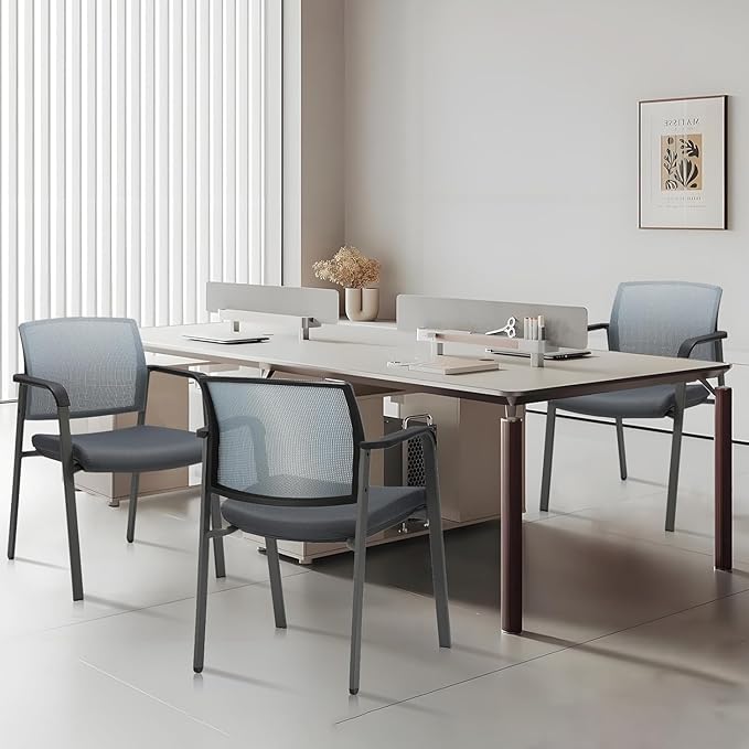 CLATINA Mesh Back Stacking Arm Chairs with Upholstered Fabric Seat and Ergonomic Lumbar Support for Office School Church Guest Reception Grey (Gray-8 Pack)