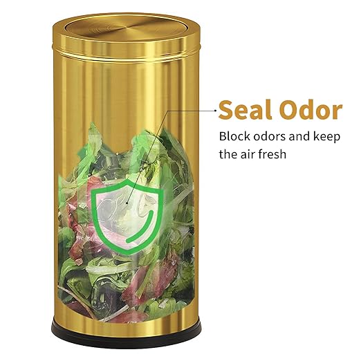 Brushed Gold Kitchen Trash Can with Swing Lid 7.8Gallon,Stainess Steel Commercial Garbage Can Wastebaskets for Shopping mall,Hotel Lobby,Airport, Elevator Entrance Using(Gold, 7.8 Gallon)