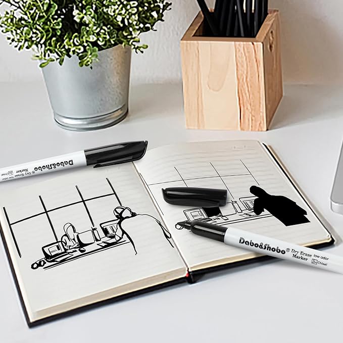 Dabo&Shobo Dry Erase Markers Bulk, 120 Count Black Whiteboard Markers, Low Odor Dry Erase Markers, Chisel Tip, Suitable for School, Office, or Home