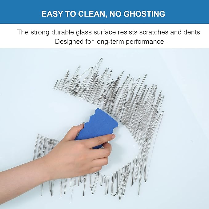 Glass Dry Erase Board - Magnetic Whiteboard with Frameless Mounting, Premium Tempered Glass Surface & Accessory Tray - Perfect for Office, Classroom, or Home (60" x 40")