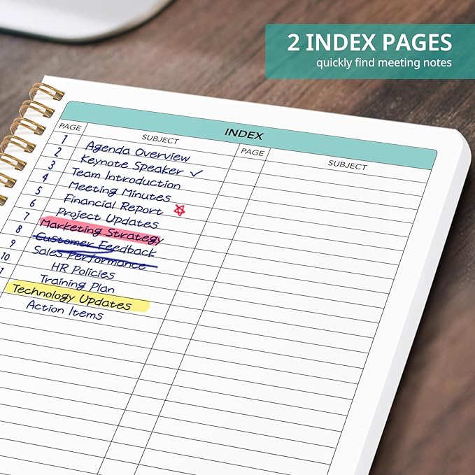 6 Pack of Meeting Notebook for Work Organization - Work notebook with action items, Meeting Minutes Planner Notebook, Perfect Office Supplies for Men & Women - Multi