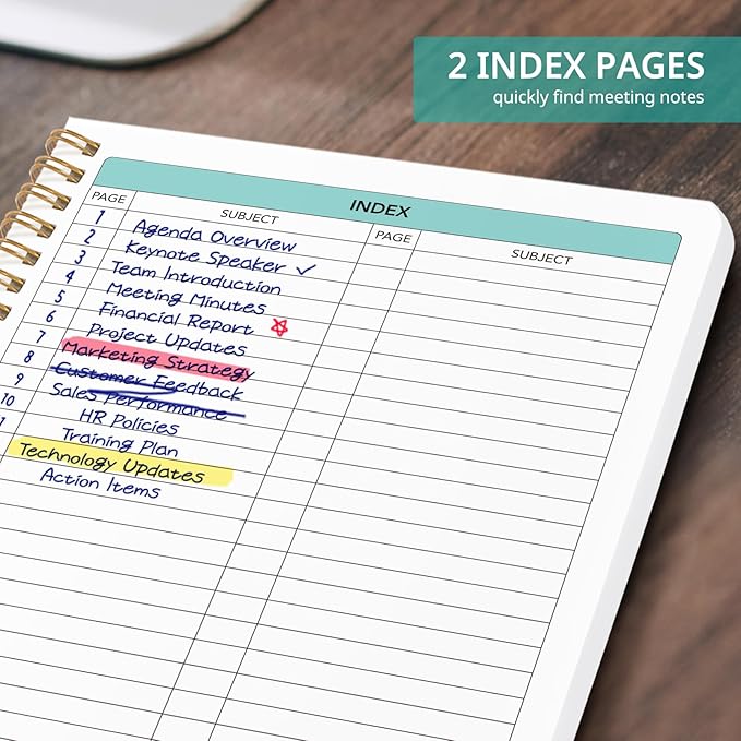 6 Pack of Meeting Notebook for Work Organization - Work notebook with action items, Meeting Minutes Planner Notebook, Perfect Office Supplies for Men & Women - Black