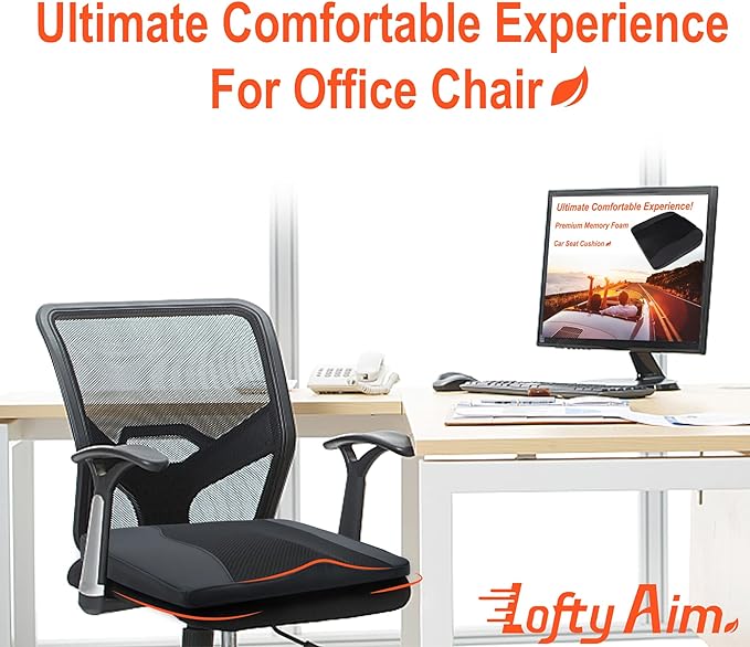 Car Seat Cushion, Comfort Memory Foam Car Cushions for Driving - Sciatica & Lower Back Pain Relief, Driver Seat Pillow for Auto, Office Chair, Wheelchair - Black