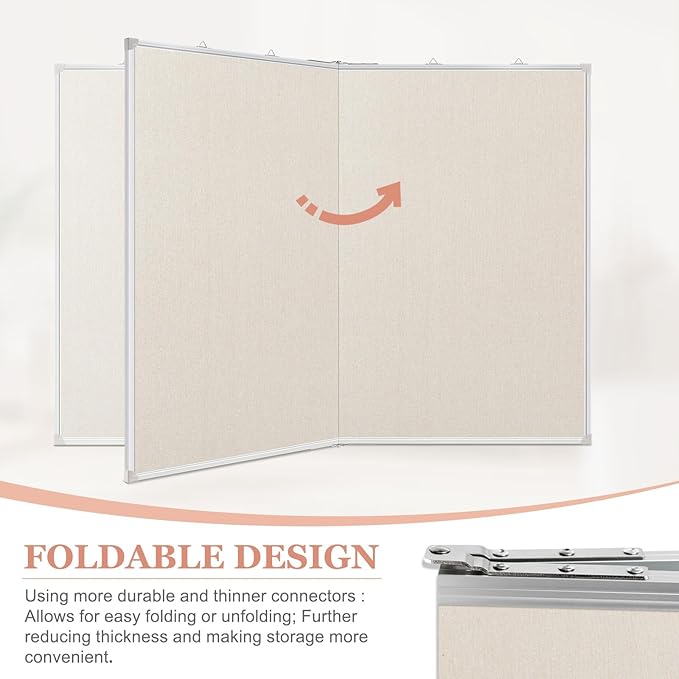 Double-Sided Large Cork Board with Linen, 60" x 40" Foldable Hanging Aluminum Framed Bulletin Board, Vision Board Pin Board Corkboards for Walls, Office, School Decor, 20 Pushpins