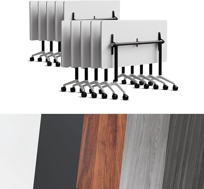 Conference Room Table, Folding Conference Tables,Thicken Grey Tabletop,Flip Top Wooden Seminar Meeting Room Table for Conference Room Offices (10, Black+White, 70.8”)