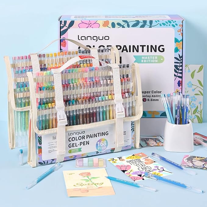 Gel Pens For Coloring, 168 Pack Colored Pens for Black Paper & White Paper, 0.6MM Fine Point Pens for Coloring, Writing, Drawing, Journaling, Note Taking, School, Office, Home