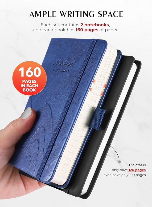AISBUGUR Pocket Notebook, Small Notebook, 2-Pack Total 320 Pages,3.7" x 5.7" Pocket Notebook (2 Pack, Dark Blue)