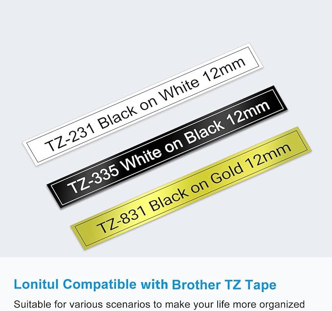 3-Pk 12mm TZ Labels Tape Compatible with Brother Ptouch TZe-231 335 831 Label Maker Tape 12mm 0.47" Laminated White/Black/Gold, Work for Brother Ptouch Label Maker PTD200 PTD400 PT1280 PT1880