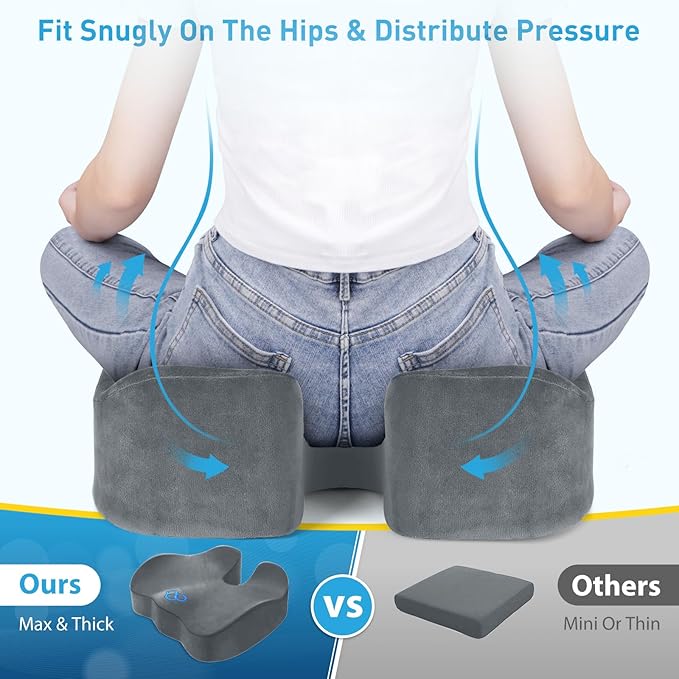 BlissTrends Seat Cushion,Thick Memory Foam Cushions for Office Chair, Car Seat, Airplane, Relieving Pressure Tailbone Sciatica Back Pain for Office Workers, Car Drivers 4.7in Thick LightGrey