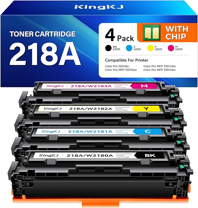 218A Toner Cartridges Set with chip 4-Pack 3301fdw Replacement for HP 218A W2180A W2181A W2182A W2183A 218X W2180X Black Compatible with HP Color Laserjet Pro MFP 3301cdw 3301sdw 3201dw Printers Ink