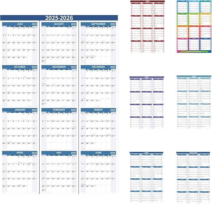 2025-2026 Wall Calendar 34.8" x 22.8" Large Vertical Yearly Wall Hanging Calenda with Julian Date from July 2025 to June 2026 Thick Paper Calendar 12 Month Annual Planner for Office Fridge(Grayish Blue)