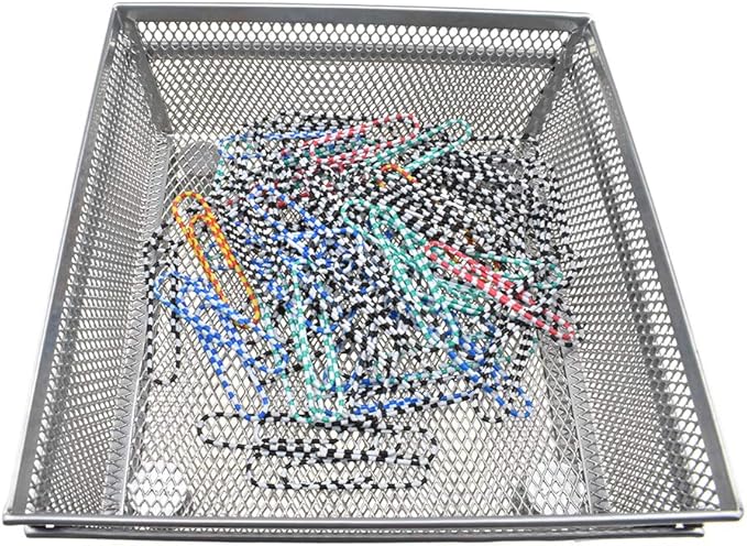 HAHIYO Stackable Mesh Tray Cup 6 x 6 x 2 inches Sturdy Container for Desk Drawer Organizer Collection for Home Office School kitchen Soft Foam Feet No Sharp Edges 2 Pack Silver