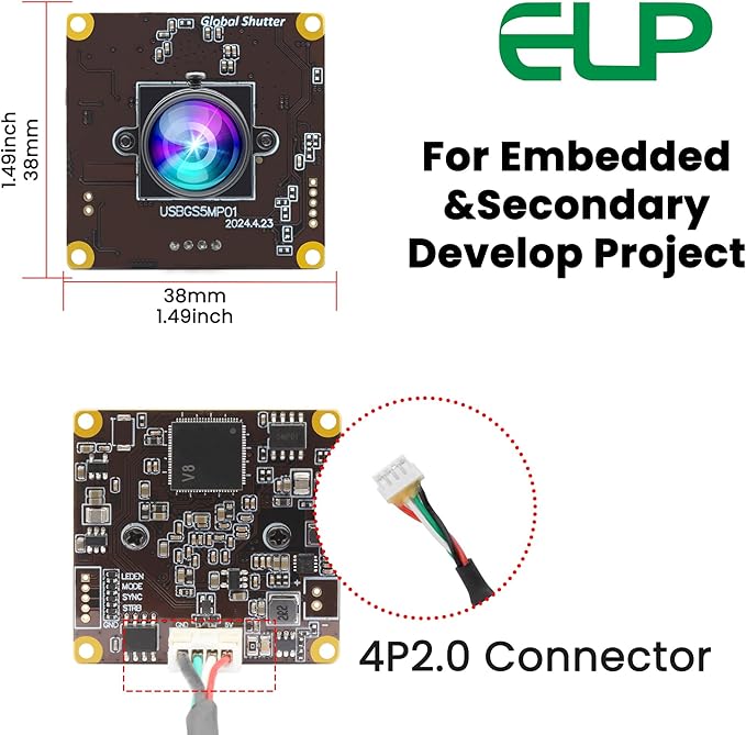 ELP 5MP Global Shutter 50fps USB Camera for Computer UVC USB2.0 Lightburn High Speed 60fps PC Web Camera Wide Angle for Live Streaming (100 Low Distortion Lens)