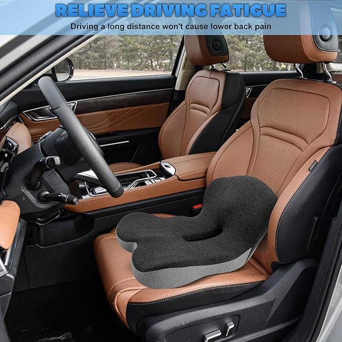 Buttocks Cushion for Office Chair Memory Foam Seat Pad for Butt Support Tailbone Relief Ergonomic Chair Cushion for Home Car Travel or Work (Blue and Gray Patchwork Color)