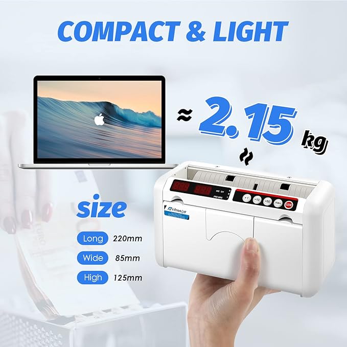 Battery Operated Bill Counter Machine, Portable Rechargeable Money Counter with UV MG Detection, 800pcs/min Counting Speed, Take Anywhere with A Backpack for Multi-Currency Or Tickets