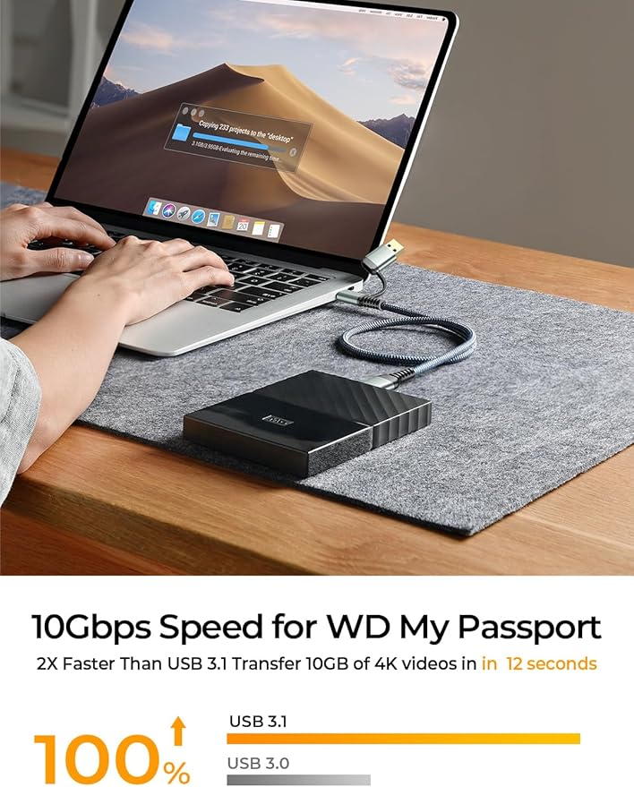 AINOPE Hard Drive Cable, Sturdy Nylon Braided External Hard Drive Cable 10Gbps Micro B to USB A/C Compatible with Seagate WD Toshiba Westgate, MacBook Air M2 Pro, Camera, 3.3FT/1m