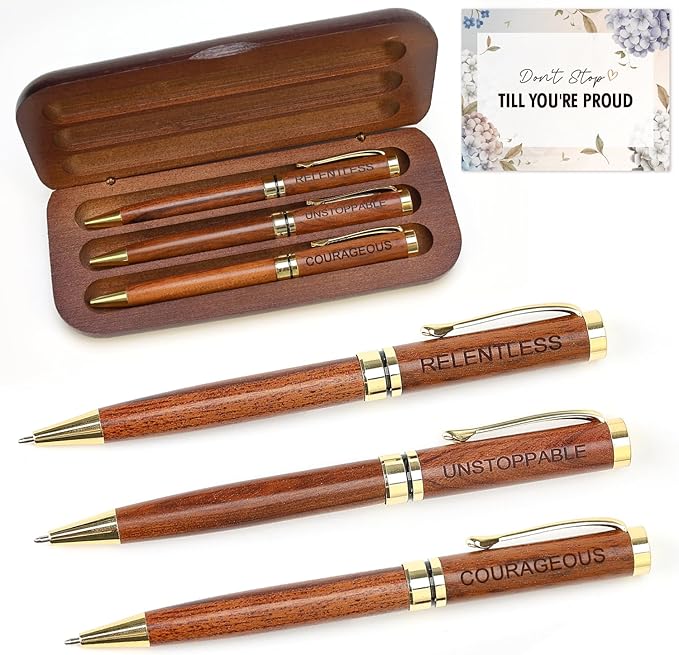 Fancy Wooden Pens Set with Box Congratulations Gifts for Women Men New Job Promotion Gift for Coworkers Boss Lady Office Business Pen Nice Positive Writing Pens Journaling Luxury Engraved Pens