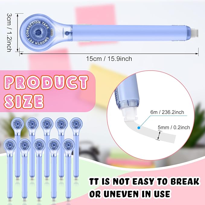 10 Pack Correction Tape Pen Correctional Ink Tape Push Pull Protective, Easy to Use Applicator for School Office Supplies, 0.2 x 236 Inch(Blue Color)