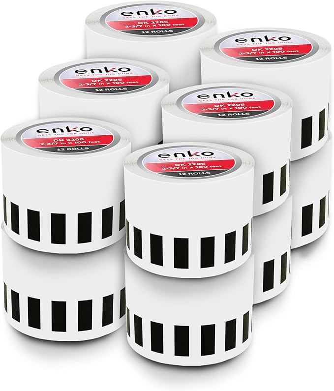 enKo - Compatible DK-2205 Continuous Adhesive Thermal Labels (2.4 Inch x 100 Feet) Compatible Labels for Brother Label Printer QL-820NWB QL-800 QL-810W - [12 Rolls, No Cartridge Frames]