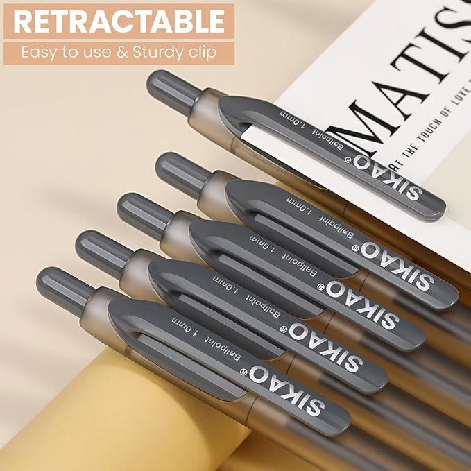 Gray Pens Bluk | 60 Pack Durawrite Retractable Ballpoint Smooth Writing | Ball Point Click Pens Black Ink 1.0mm with Clear & Vivid Lines for Servers School Office Supplies, Lapiceros