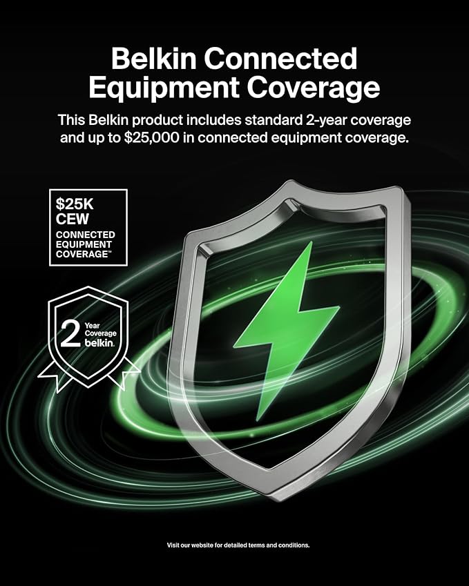 Belkin Power Strip Surge Protector - 10 AC Outlets, 15ft Heavy Duty Metal Extension Cord with Wall Mount Holes for Home, Office, Travel, Computer Desktop, Laptop & Phone Charging Brick