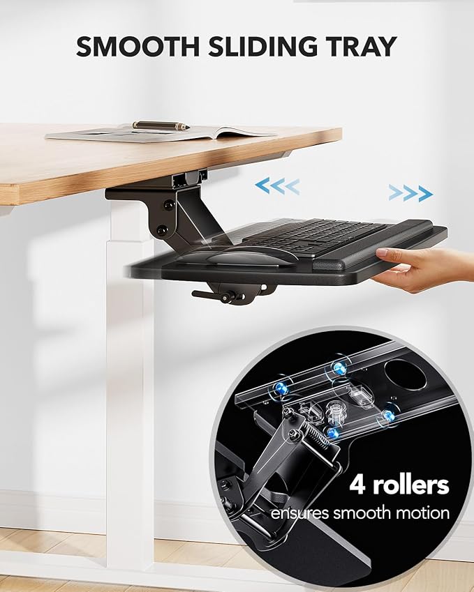 HUANUO Keyboard Tray Under Desk, 360 Adjustable Under Desk Keyboard Tray Slide Out, Ergonomic Pull Out Keyboard Tray Under Desk, 25"W x 9.84"D