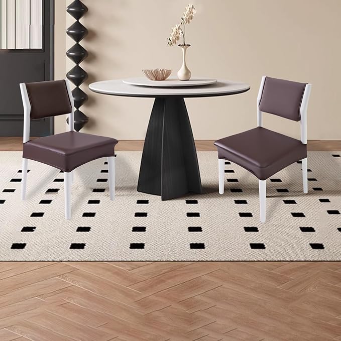 CWK Waterproof PU Leather Dining Chair Covers Set of 2-Stretchable Chair Seat Slipcovers, Removable & Washable Protector for Dining Room,Home,Office,Wedding,Rear Covers (PU-Coffee)
