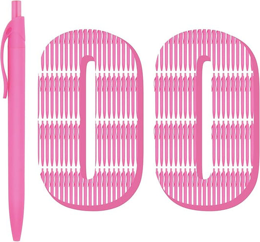 Deegtran Pens Bulk, 100 Pack No Bleed Pink Barrel Click Pens, Medium Point, Smooth Ink, 1.0MM Black Ink