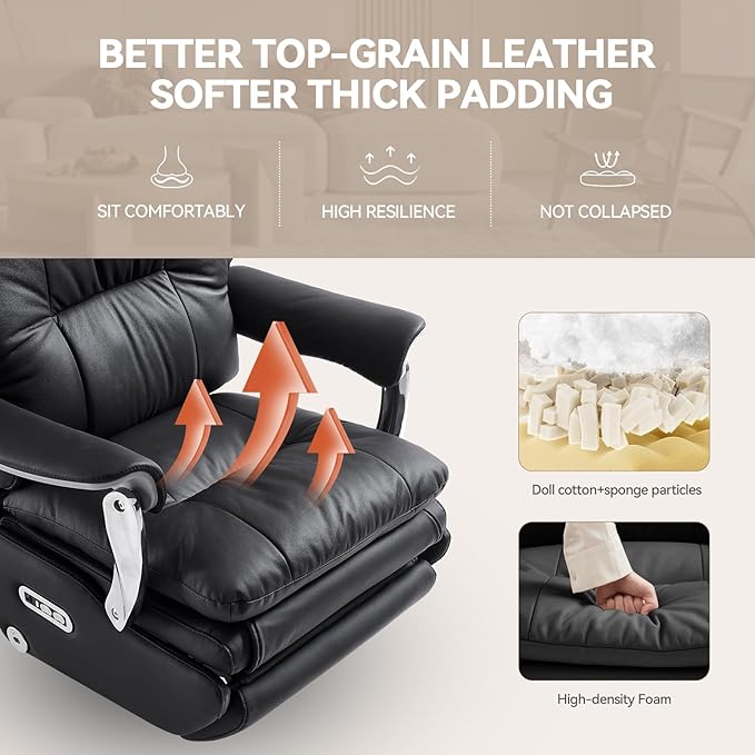 Dual Motor Electric Executive Office Chair with Foot Rest, Comfy Reclining Office Chair with Massage, Big and Tall Heavy Duty Ergonomic Home Office Desk Chairs，Sustainable Leather 400lbs, Black