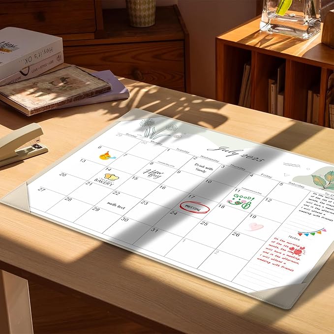 Gannyfer Desk Calendar 2025-2026 with Desktop Mat - 18 Month Large Table Calendar, 22" x 17" Desktop Pad Calendar for Planning and Organizing In Your Family, School or Office(6 Stickers Included) (White)