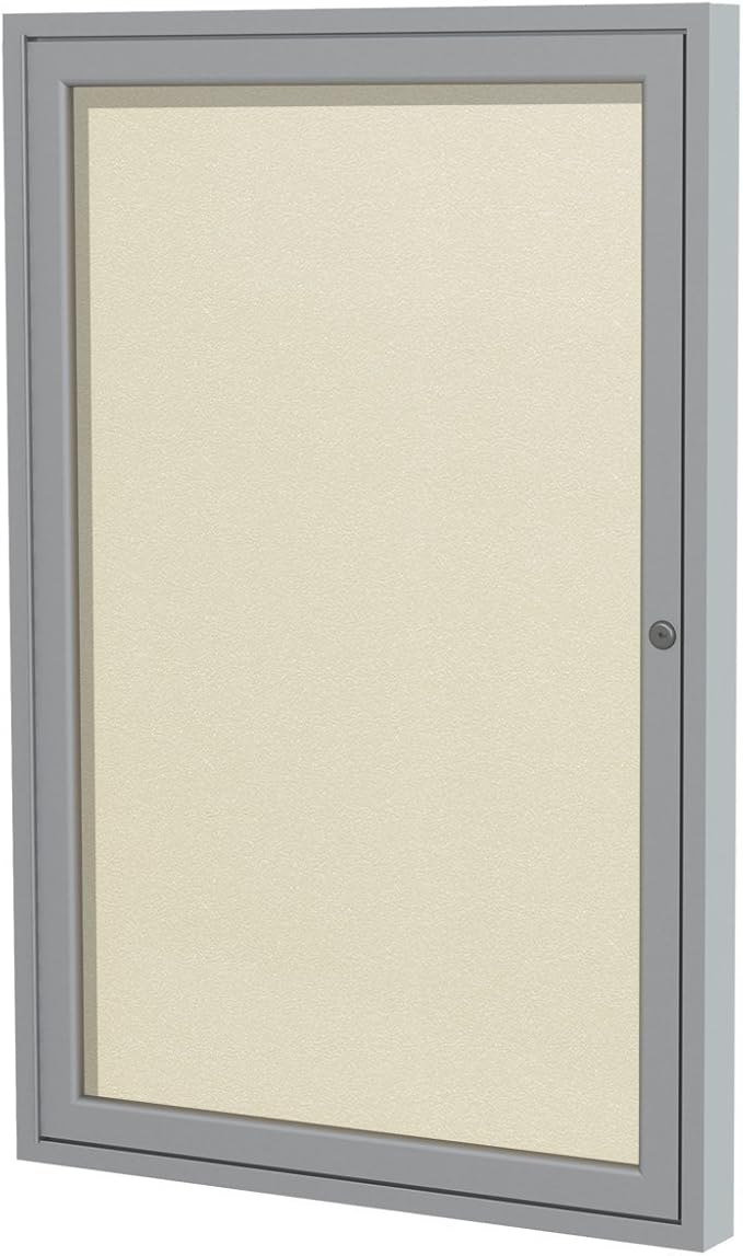 Ghent 36"x30" 1-Door Outdoor Enclosed Vinyl Bulletin Board, Shatter Resistant, with Lock, Satin Aluminum Frame - Ivory (PA13630VX-185), Made in the USA
