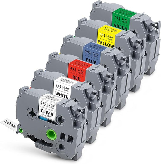 Compatible for Brother TZe-141 TZe-241 TZe-441 TZe-541 TZe-641 TZe-741 18mm 3/4 Inch TZ Laminated Tape for P Touch PT-D410 PT-D400 PT-D600 PT-D610BT PT-P700 PT-1830 Label Maker, 6-Pack