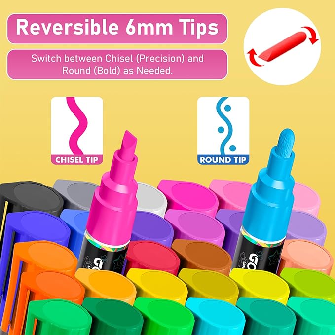 GOTIDEAL Liquid Chalk Markers Erasable,Window Chalk Markers for blackboard Washable,Non-toxic Chalk Pens for Calendar,Chalkboard,Glass,Cars with Reversible Tips(48 Colors,6mm)