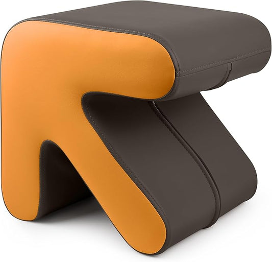 H&B Luxuries Ottoman, Foot Stool with Creative Shape, Napa Leather Ottomans, Removable Outer Foot Rest, No Assembly Required, Ottoman for Living Room, Bedroom, Entrance, Gray Yellow