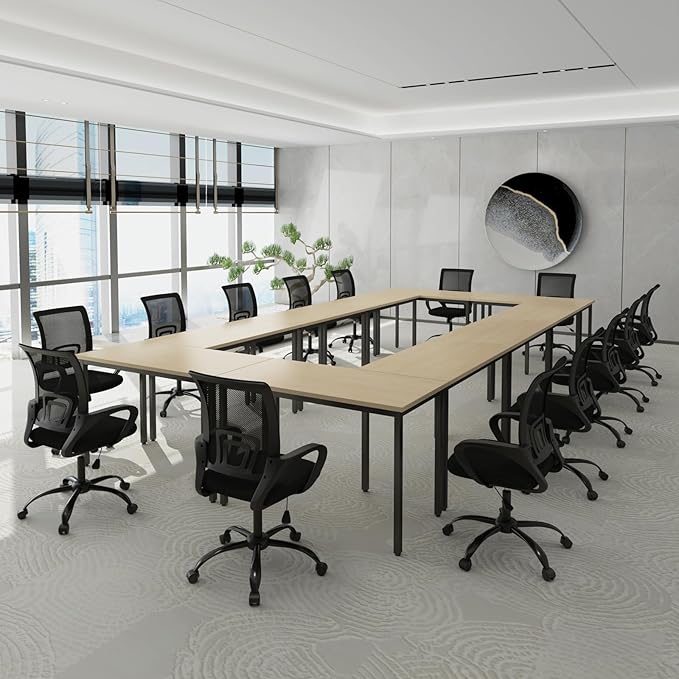 Bonzy Home Conference Tables 23ft Office Computer Desk for Meeting Room Classroom Writing Printer Podcast Table for 24 People, 10PCS 275.5"x47.2"x29.5", Natural