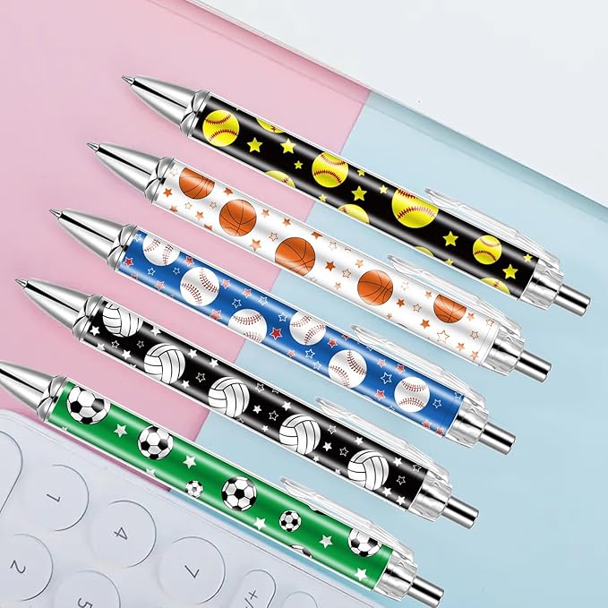 10 PCS Sports Party Favors Ball Theme Ballpoint Pens Ball Gifts for Team with 1mm Black Ink Replaceable Ballpoint Pen Refill for Prize Team School Office Supplies(Sports,10)
