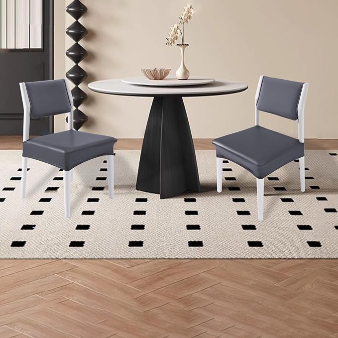 CWK Waterproof PU Leather Dining Chair Covers Set of 6 - Stretchable Chair Seat Slipcovers, Removable & Washable Protector for Dining Room,Home,Office,Wedding,Rear Covers (PU-Grey)