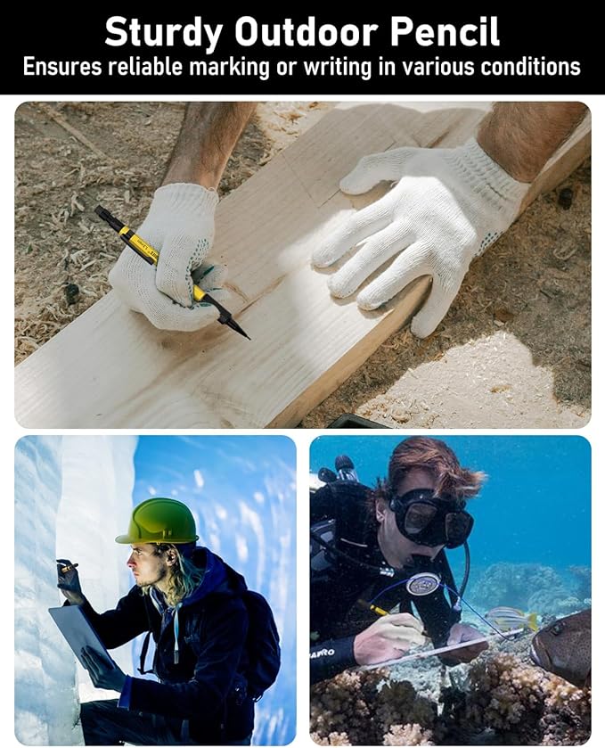 Four Candies 1.3mm Mechanical Pencil Set with 72 Lead Refills, 3PCS Metal Weatherproof Body Heavy Duty Carpenter Pencil, 3 Eraser, 16 Eraser Refills, for Outdoor Woodworking Drafting Marking with Case