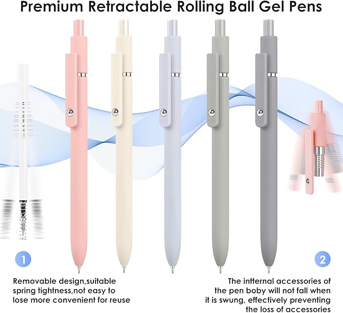 Donyang Gel Pens, 5pcs 0.5mm Cute Black Ink Fine Point Pens With Smooth Writing, Quick Dry Pens For Journaling, Teacher Work Desk Accessories Office School Supplies for Men Women Student (Morandi)