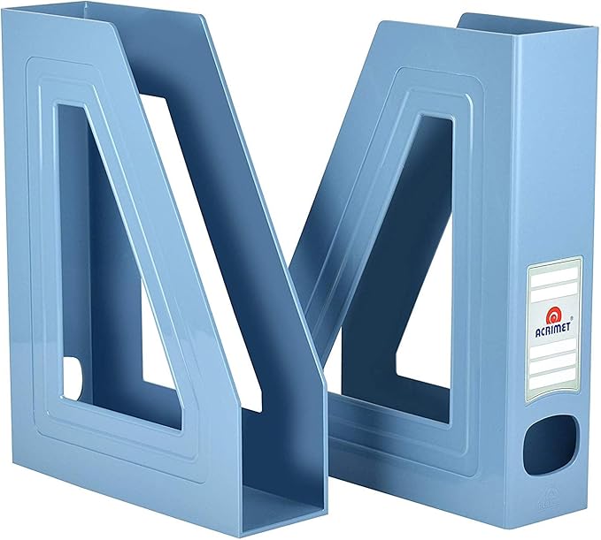 Acrimet Magazine File Holder, Durable Rack, Space-Saving Organizer (Plastic) (Solid Blue Color) (2 pack)