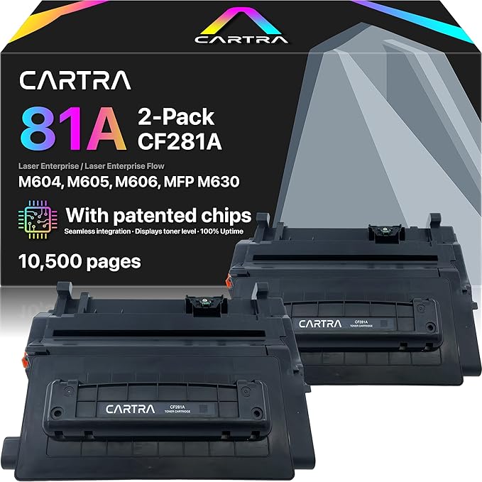 CARTRA 81A 2 Pack Toner Cartridge for HP Laserjet Enterprise M604dn M604n M604 M605dh M605dn M605n M605x M605 M606dn M606x M606 MFP M630f M630h Flow M630z M630 Printer Series 81X CF281A Black