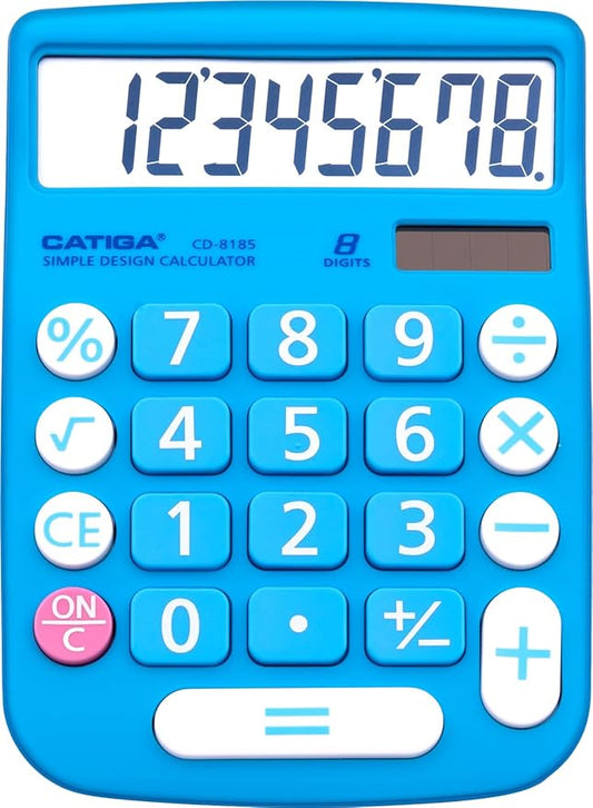 CATIGA Desktop Calculator 8 Digit with Solar Power and LCD Display, Big Buttons, for Home, Office, School, Class and Business, 4 Function Small Basic Calculators for Desk, CD-8185