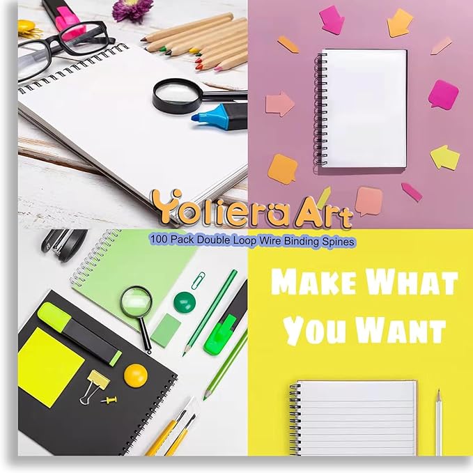 100 Pack Double Loop Wire Binding Spines, YolieraArt Wire Binding Spines, 5/8 Inch Binding Wire for Letter Size (140 Sheet Capacity, 100P, 3:1 Pitch, Blue)