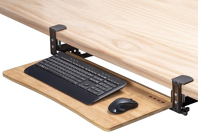D'vine Dev Under Desk Keyboard Tray with Wrist Rest Bamboo Wood Keyboard Drawer and Mouse Pad, Original Wood, KBT-1