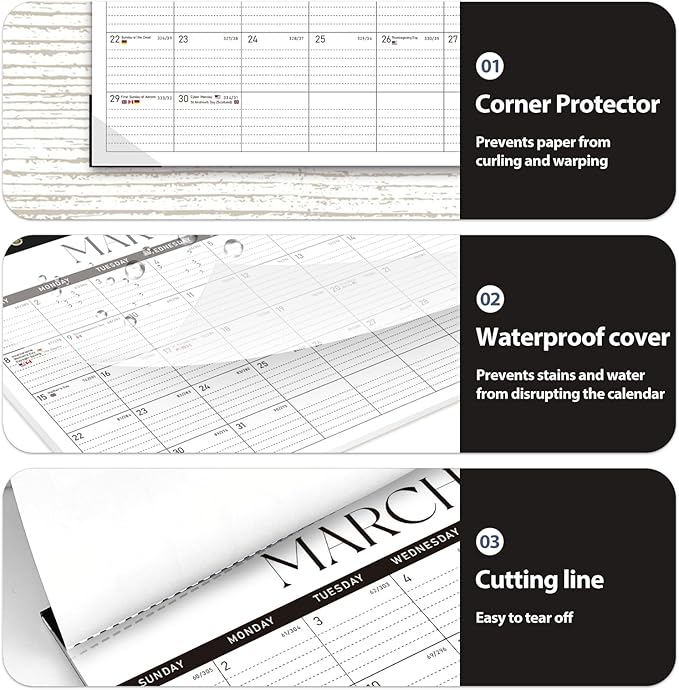 Desk Calendar 2025-2026, Monthly Desktop Large Calendar (July 2025-December 2026) Desk Wall Planner for Family Office Teacher School, 17" x 12" Black-White