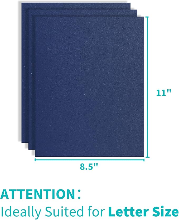 Binditek 50 Pack 12 Mil Sand-Textured Polycover, Midweight Binding Front and Back Covers, Lightly Sanded Finish, 8-1/2" x 11", Square Corners, Un-Punched, Navy, Office Supplies